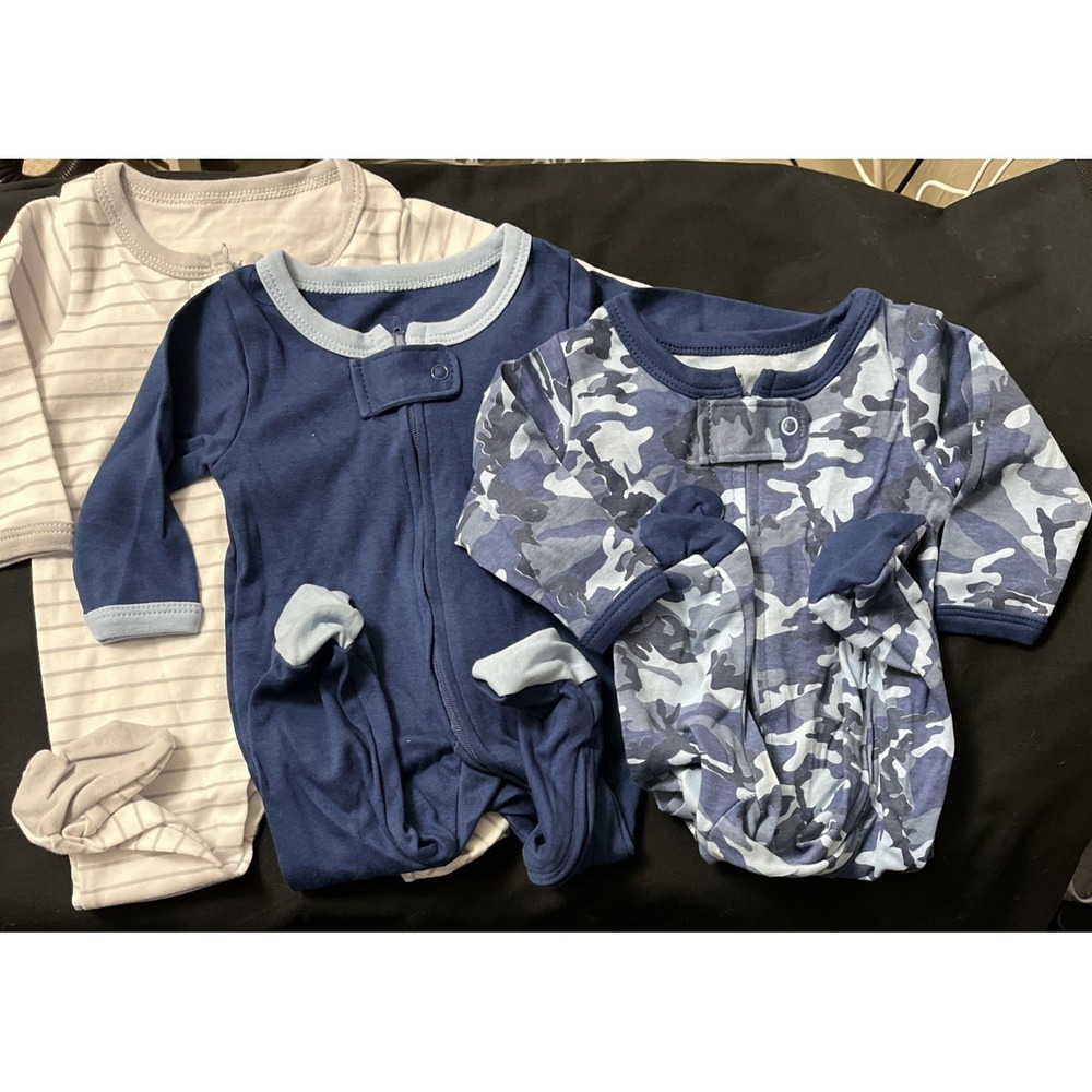 The Peanutshell Baby Boy 3-Pack Cotton Footie Pajamas Size 3 Mo  New